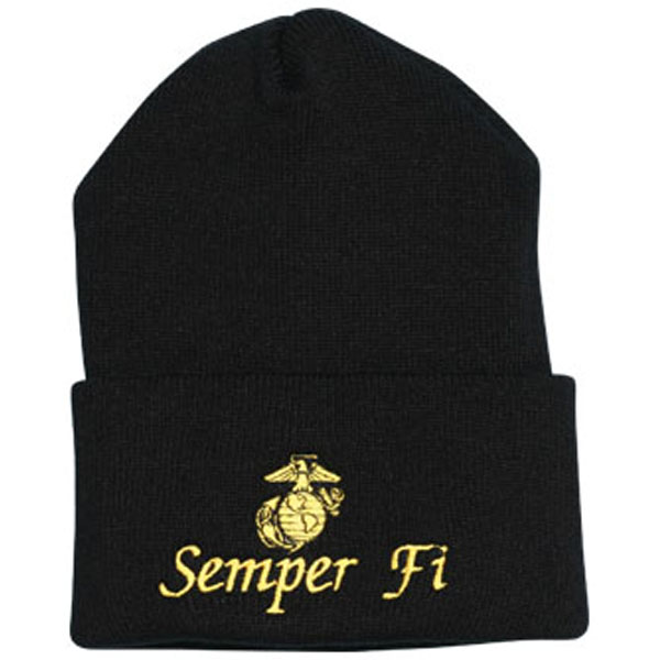 Marine Semper Fi with Eagle Globe and Anchor Direct Embroidered Black Watch Cap  Quantity 5  - Click Image to Close